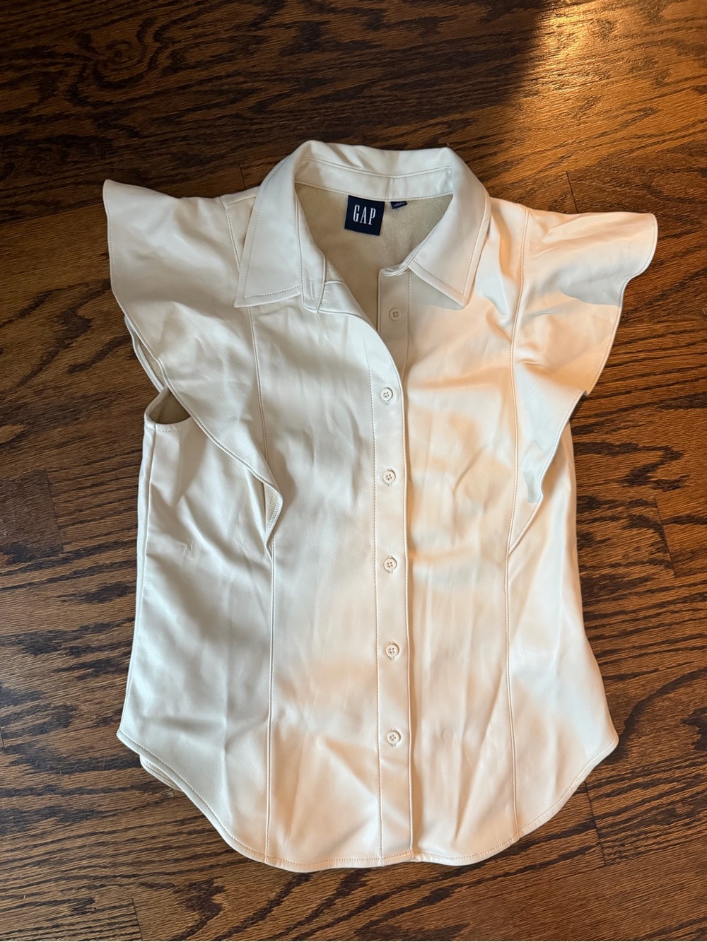 GAP Cream Ruffle Sleeve Button-Front Blouse